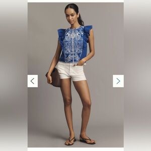 Anthropologie Royal Blue Embroidered Blouse